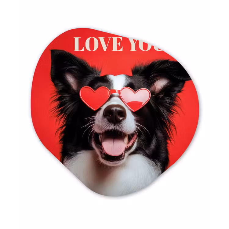 Organisch schilderij - Forex - Hond - Hartjesbril - Loveyou - Rood — 1
