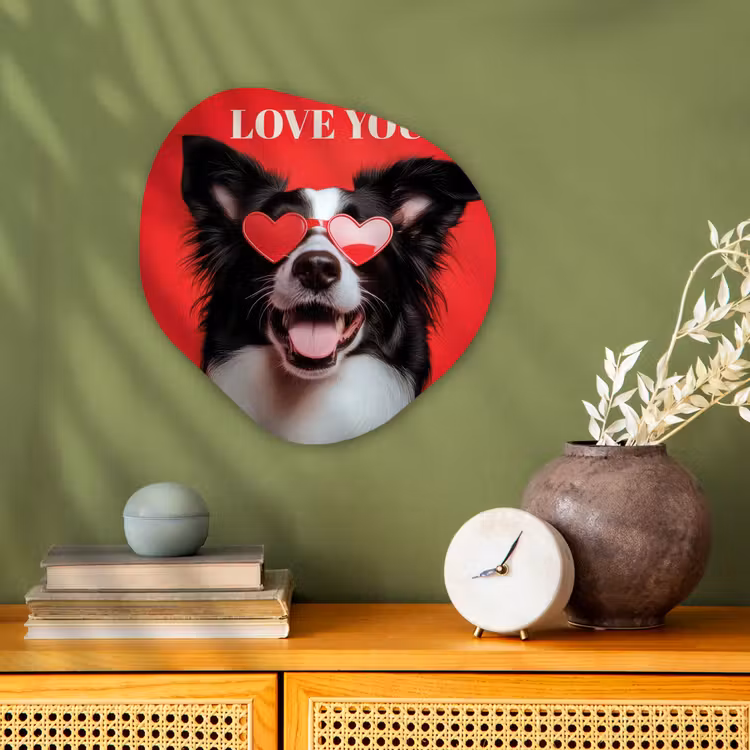 Organisch schilderij - Forex - Hond - Hartjesbril - Loveyou - Rood — 2