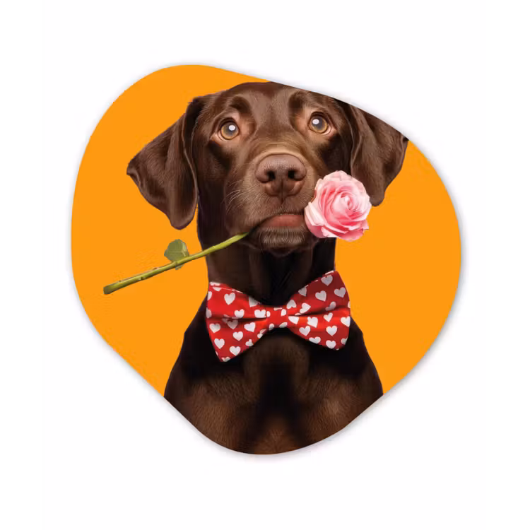 Organisch schilderij - Forex - Hond - Oranje - Roos - Valentijn — 1