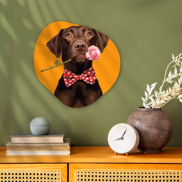 Organisch schilderij - Forex - Hond - Oranje - Roos - Valentijn — 2