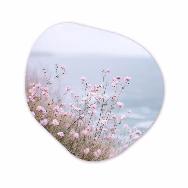 Organisch schilderij - Forex - Klif - Bloemen - Zee - Roze — 1