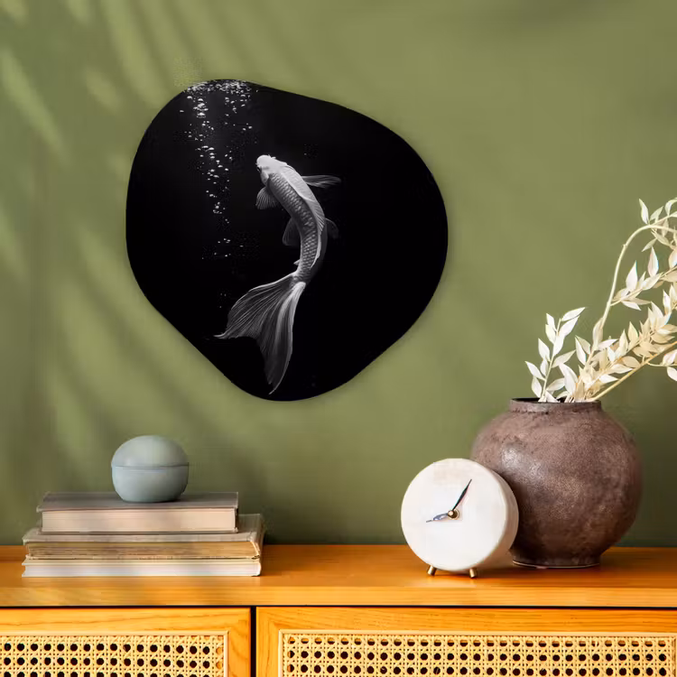 Organisch schilderij - Forex - Koi - Vis - Wit - Zwart — 2