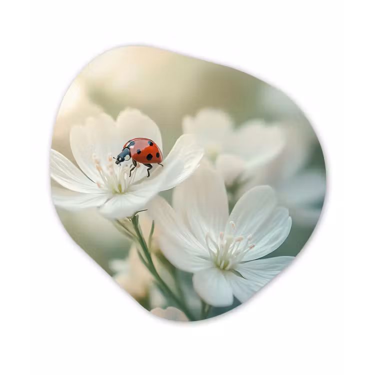 Organisch schilderij - Forex - Lieveheersbeestje - Bloemen - Wit — 1
