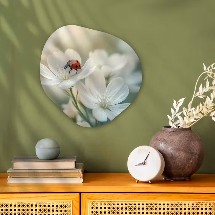 Organisch schilderij - Forex - Lieveheersbeestje - Bloemen - Wit — 2