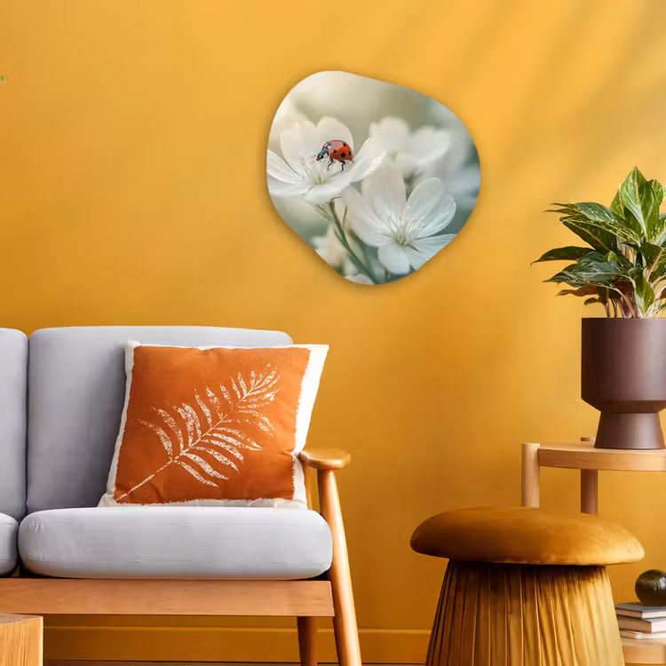 Organisch schilderij - Forex - Lieveheersbeestje - Bloemen - Wit — 3