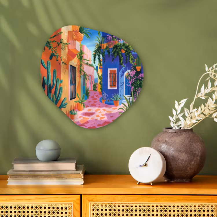Organisch schilderij - Forex - Geel - Blauw - Oranje - Huis — 2