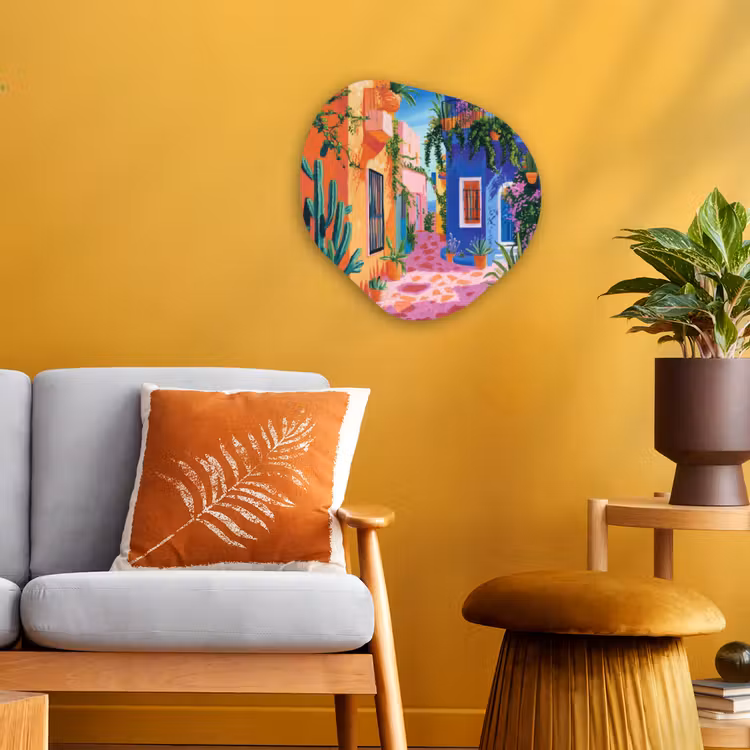 Organisch schilderij - Forex - Geel - Blauw - Oranje - Huis — 3