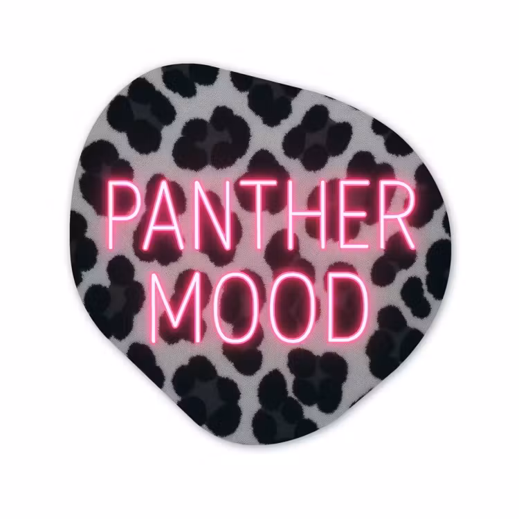 Organisch schilderij - Forex - Panterprint - Zwart - Neonletters - Roze — 1
