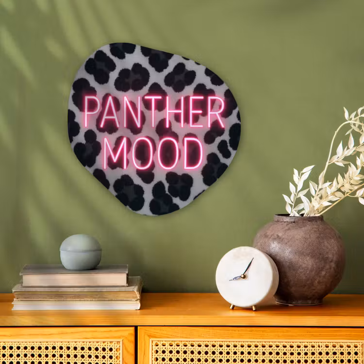 Organisch schilderij - Forex - Panterprint - Zwart - Neonletters - Roze — 2