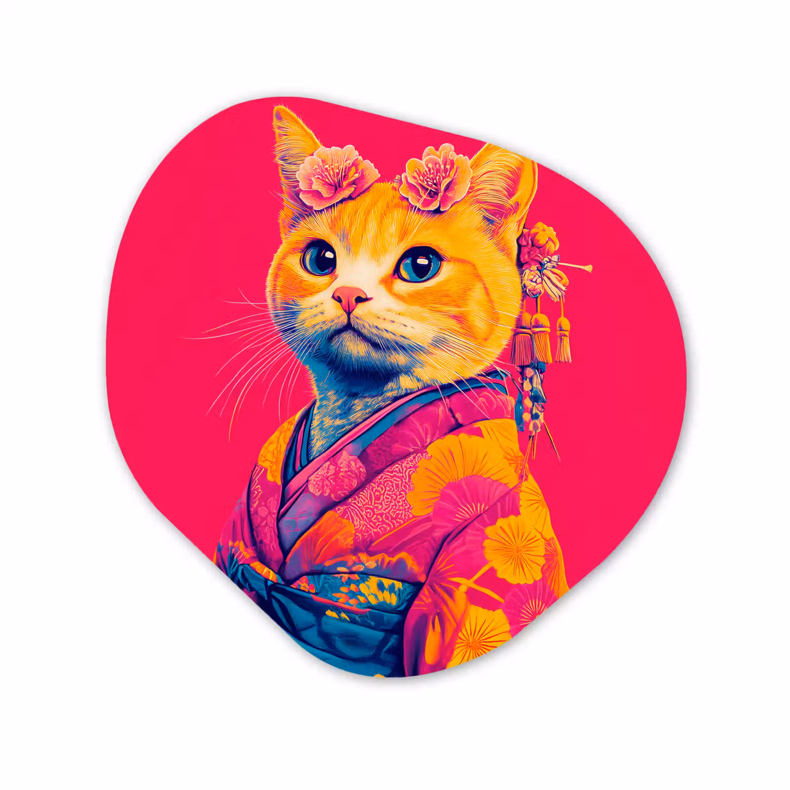 Organisch schilderij - Forex - Kat - Kimono - Bloemen - Roze — 1