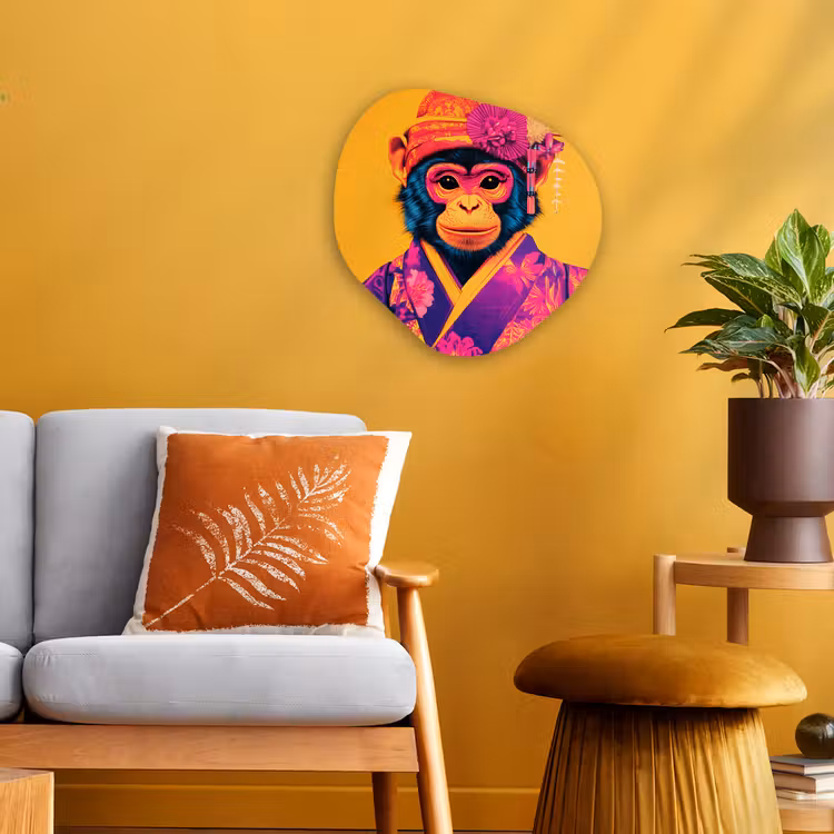Organisch schilderij - Forex - Aap - Kimono - Bloemen - Hoofdtooi — 3