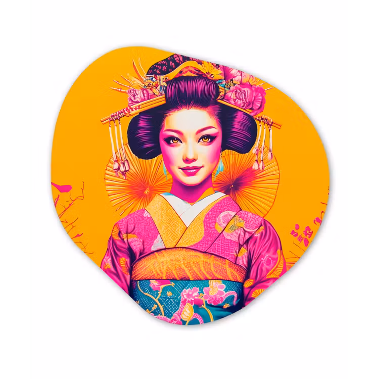 Organisch schilderij - Forex - Bloemen - Vrouw - Kimono - Roze — 1