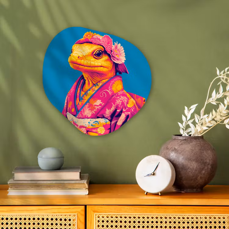 Organisch schilderij - Forex - Bloemenkrans - Hagedis - Kimono - Paars — 2