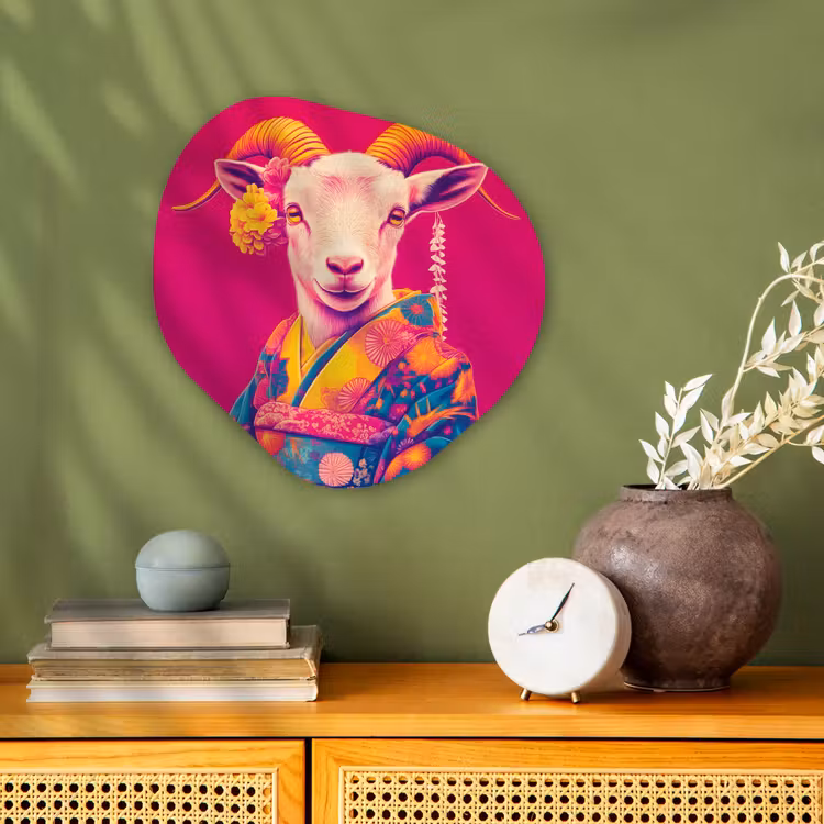 Organisch schilderij - Forex - Geit - Hoorns - Kimono - Kleurrijk — 2