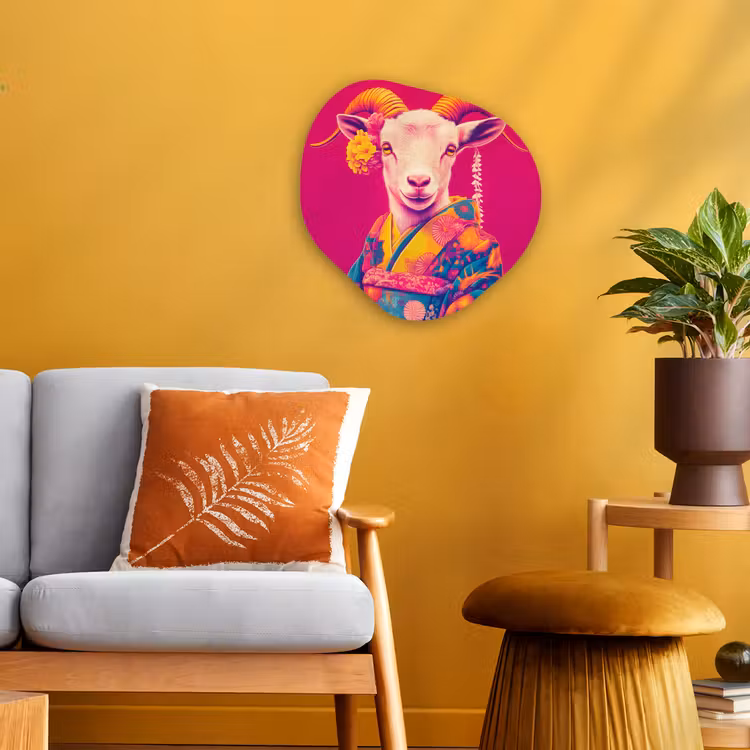 Organisch schilderij - Forex - Geit - Hoorns - Kimono - Kleurrijk — 3