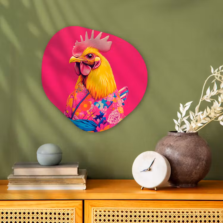 Organisch schilderij - Forex - Haan - Kleurrijk - Kimono - Roze — 2