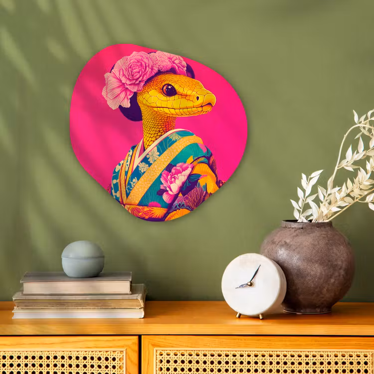 Organisch schilderij - Forex - Hagedis - Bloemen - Roze - Kimono — 2