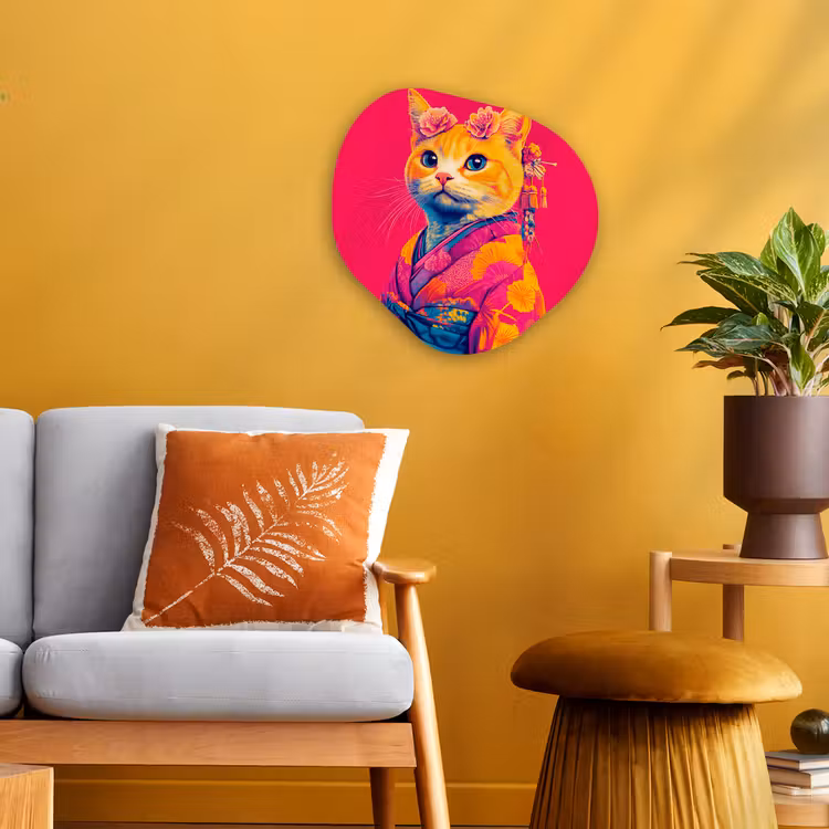 Organisch schilderij - Forex - Kat - Kimono - Bloemen - Roze — 3
