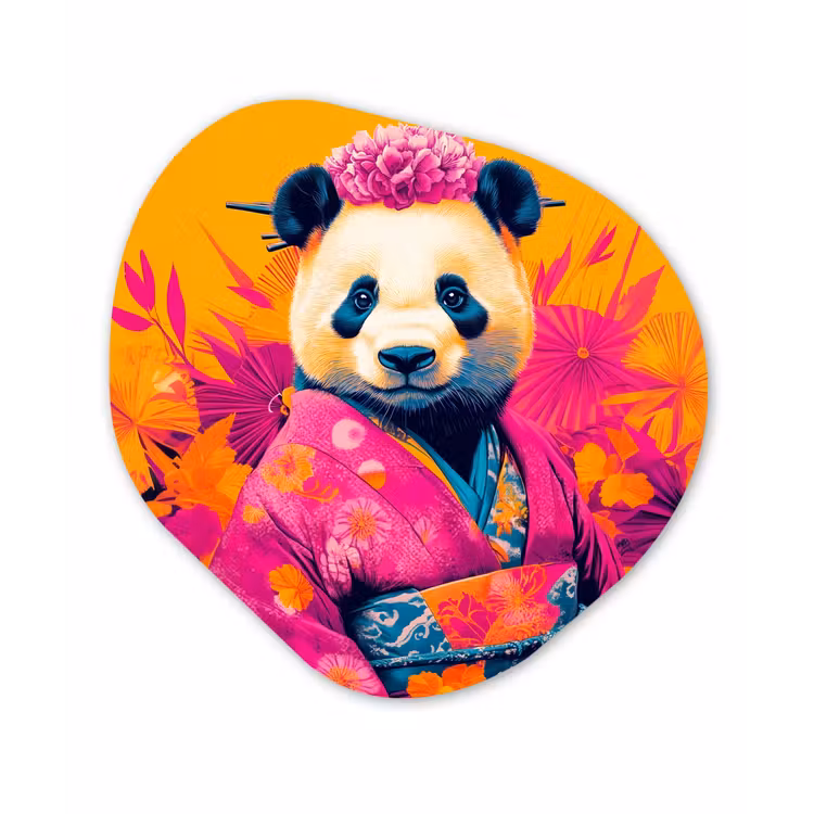 Organisch schilderij - Forex - Kimono - Roze - Panda - Bloemenkroon — 1