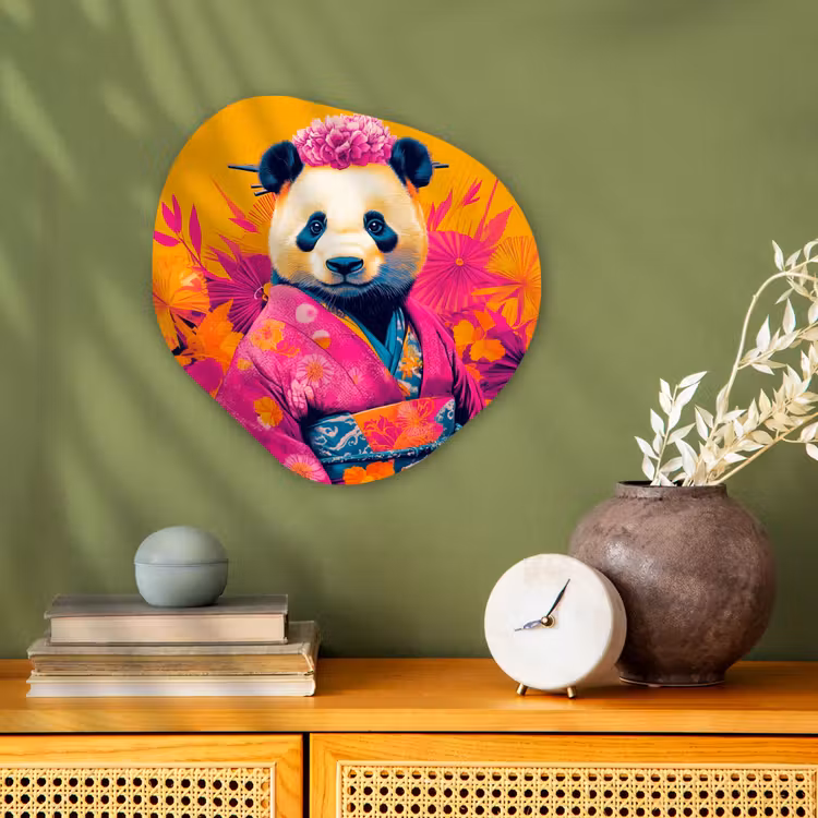 Organisch schilderij - Forex - Kimono - Roze - Panda - Bloemenkroon — 2