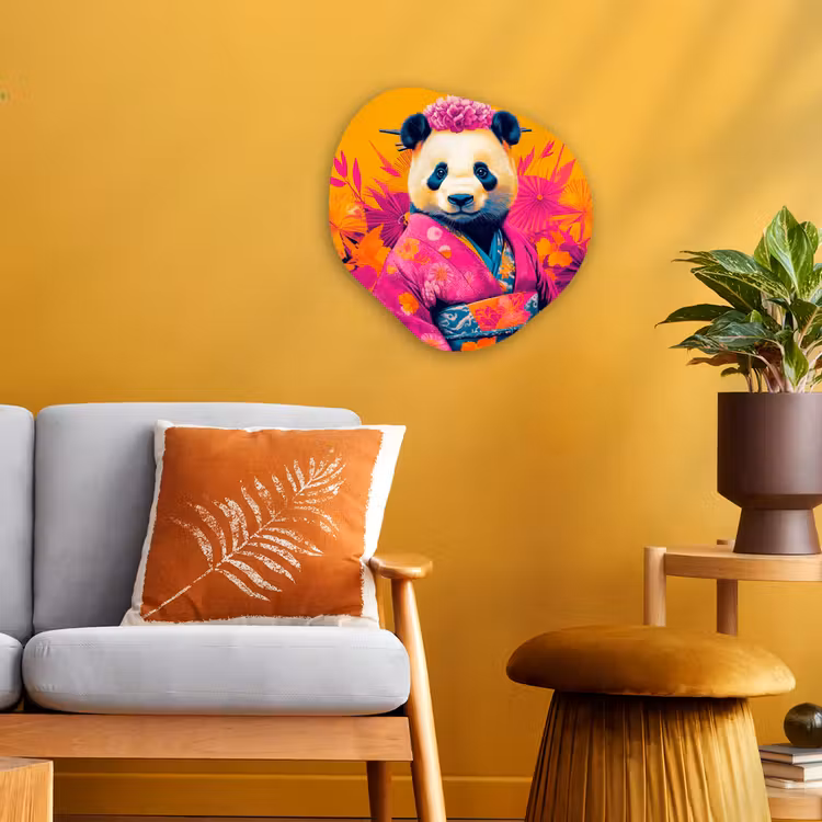Organisch schilderij - Forex - Kimono - Roze - Panda - Bloemenkroon — 3
