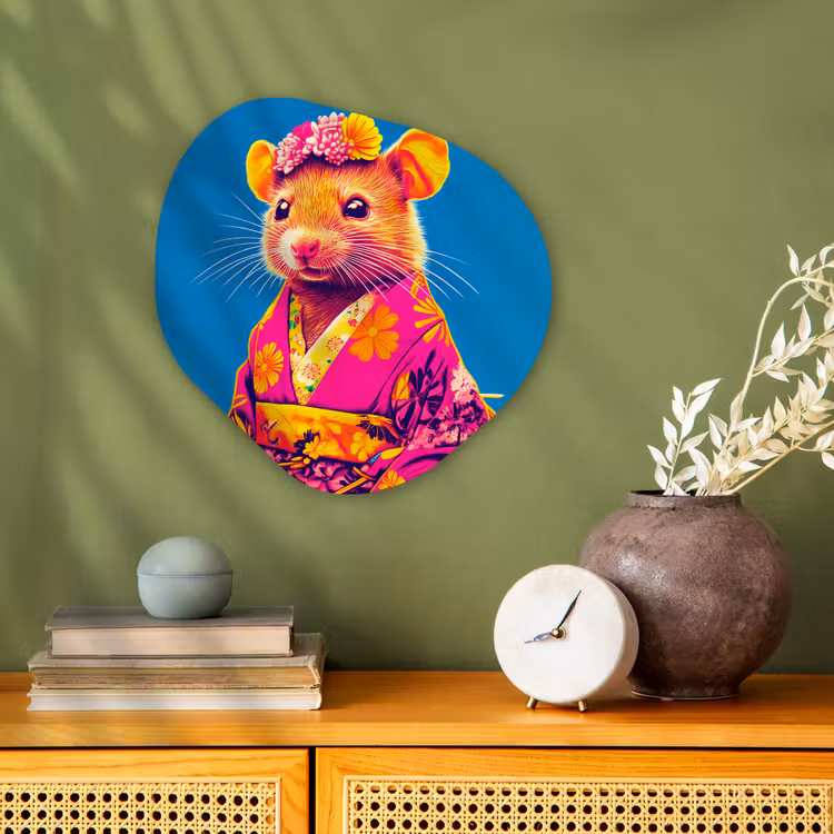 Organisch schilderij - Forex - Muis - Kimono - Bloemen - Blauw — 2