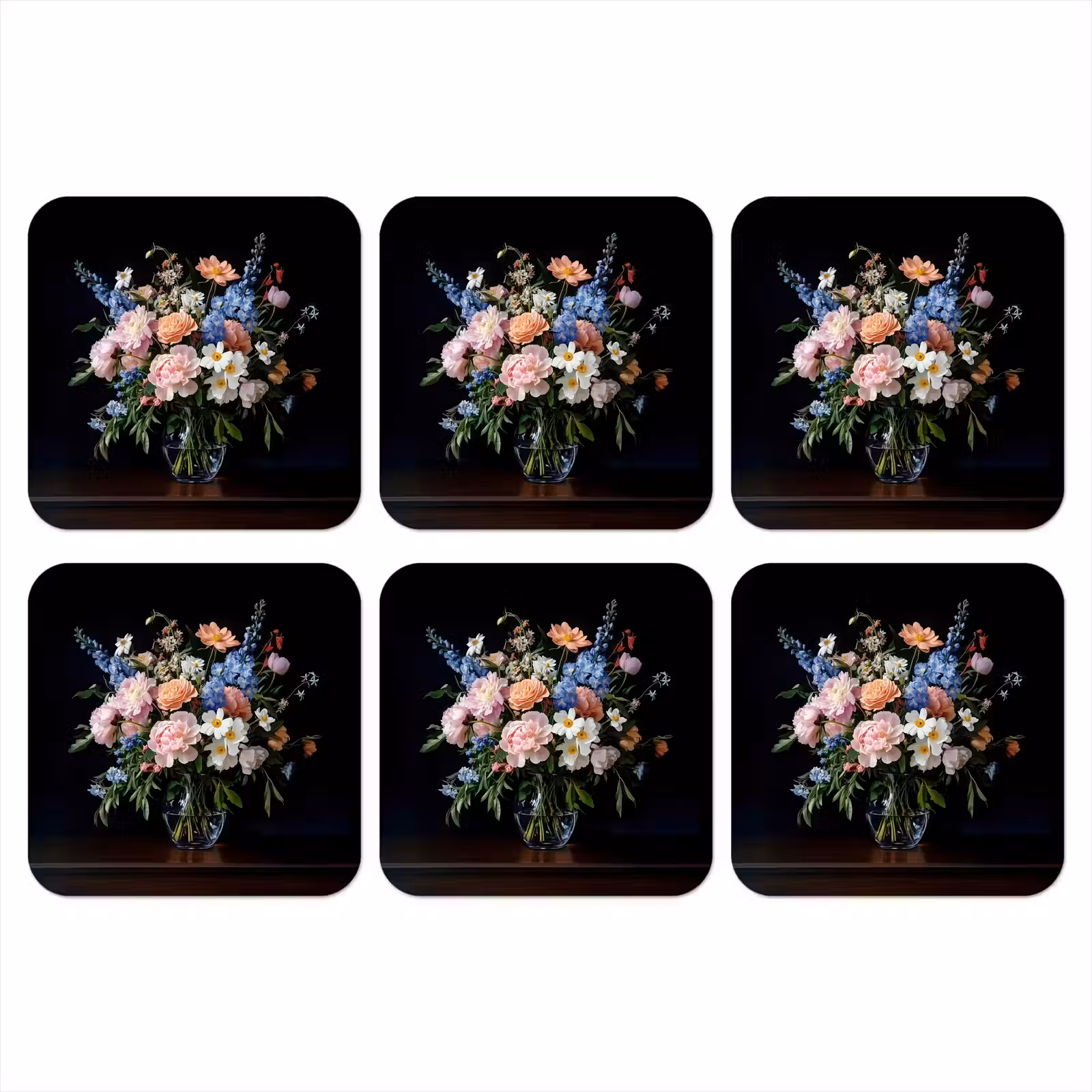 Onderzetter - Pastel - Bloemen - Glazen - Vaas — 1