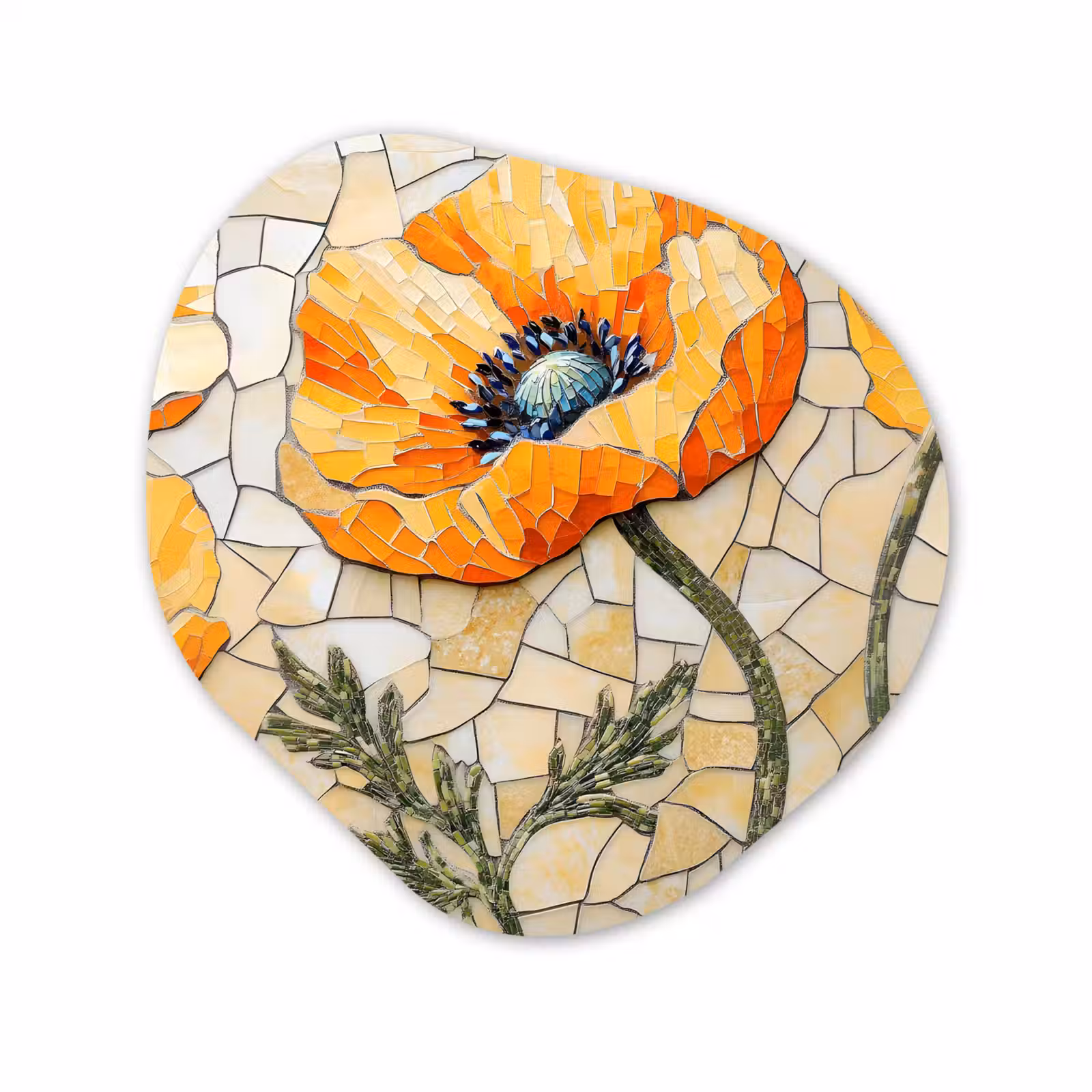 Organisch schilderij - Forex - Klaprozen - Oranje - Mozaïek - Bladeren — 1