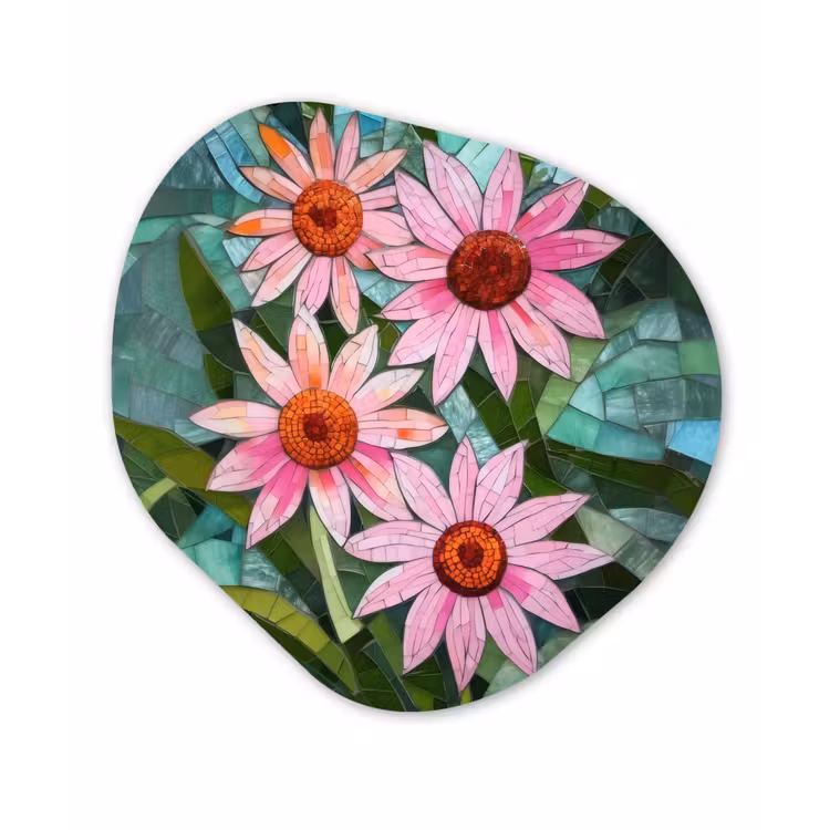 Organisch schilderij - Forex - Bloemen - Roze - Glasmozaïek — 1
