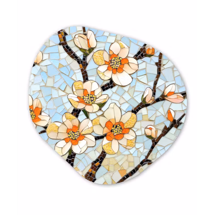 Organisch schilderij - Forex - Bloesems - Wit - Mozaïek - Tak — 1