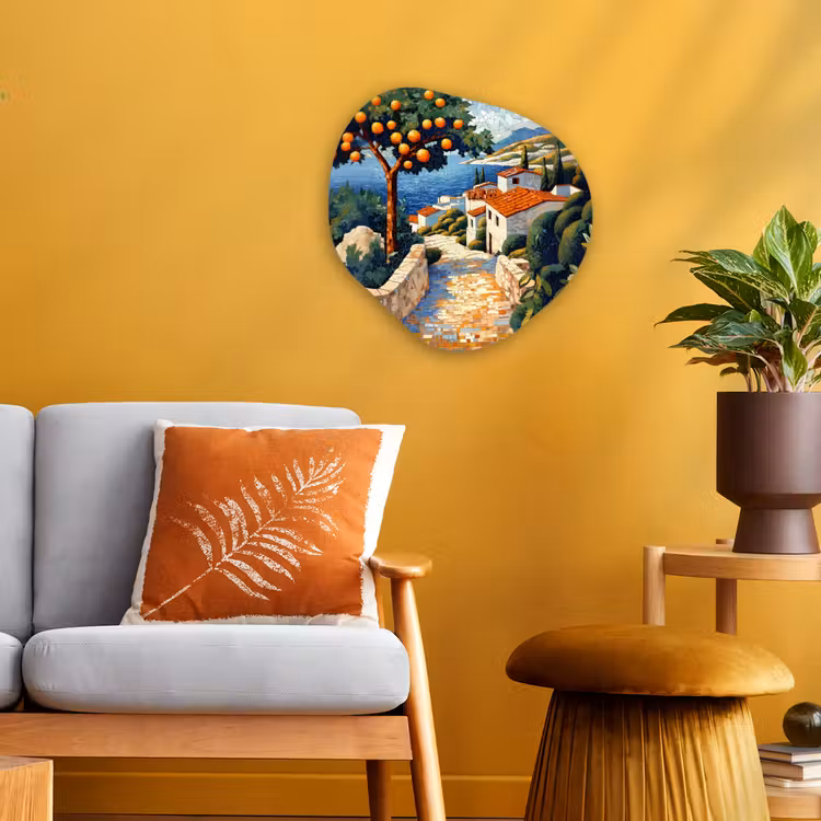 Organisch schilderij - Forex - Huizen - Mozaïek - Sinaasappelbomen - Zee — 3