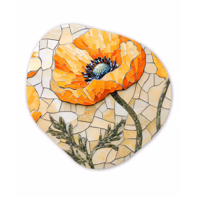 Organisch schilderij - Forex - Klaprozen - Oranje - Mozaïek - Bladeren — 1