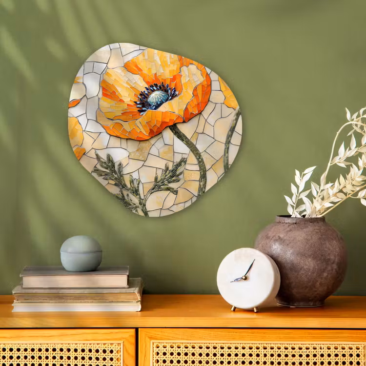 Organisch schilderij - Forex - Klaprozen - Oranje - Mozaïek - Bladeren — 2