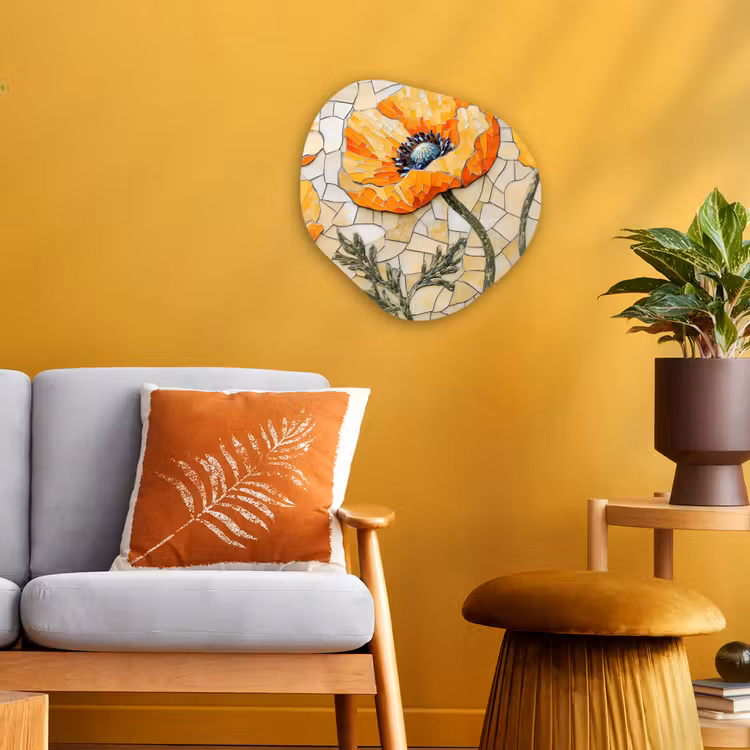 Organisch schilderij - Forex - Klaprozen - Oranje - Mozaïek - Bladeren — 3