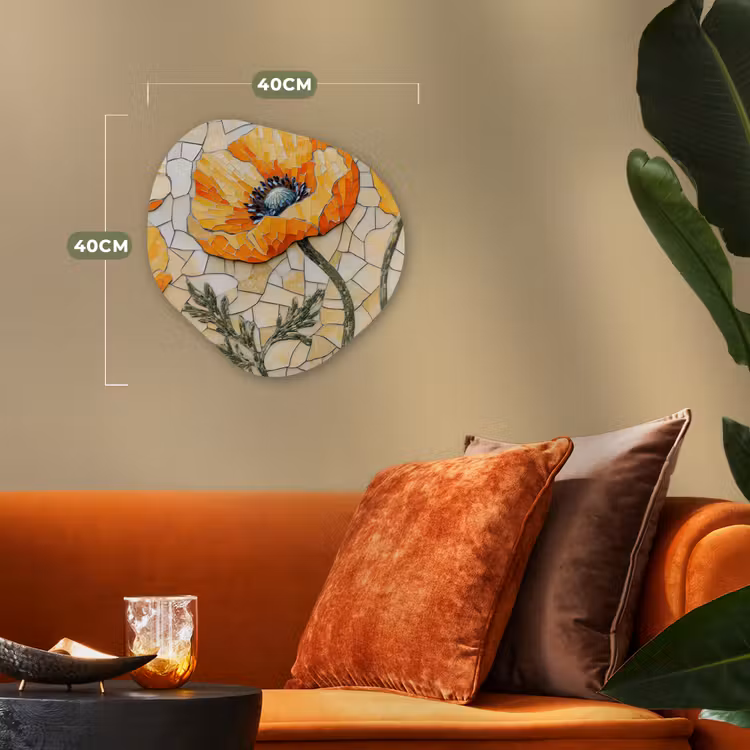 Organisch schilderij - Forex - Klaprozen - Oranje - Mozaïek - Bladeren — 4