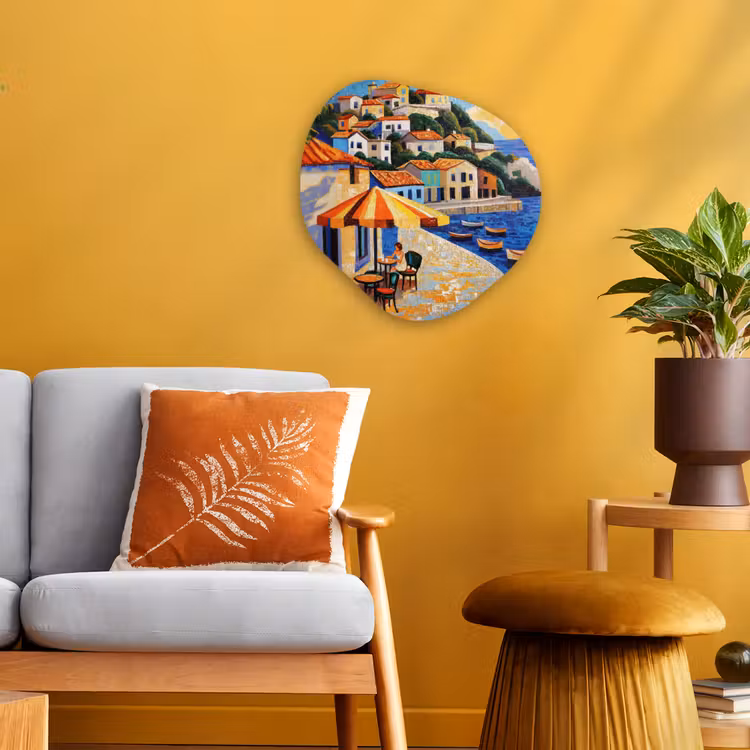 Organisch schilderij - Forex - Kustdorp - Huisjes - Mozaïek - Zee — 3