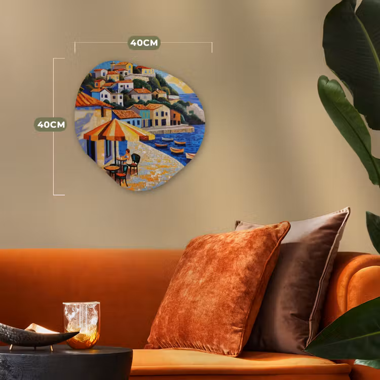 Organisch schilderij - Forex - Kustdorp - Huisjes - Mozaïek - Zee — 4