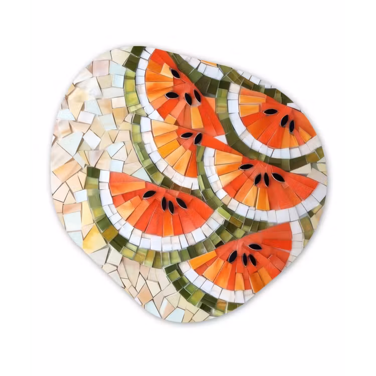Organisch schilderij - Forex - Mozaïek - Watermeloen - Rood - Pitten — 1