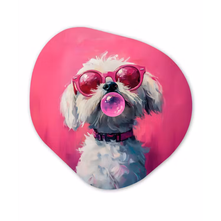 Organisch schilderij - Forex - Pink - Hond - Bubbel — 1