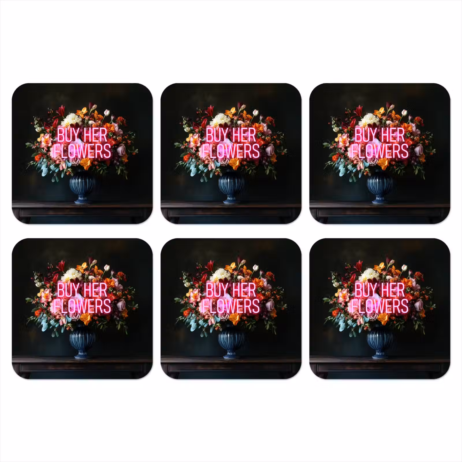 Onderzetter - Quote - Bloemen - Vaas - Neon — 1