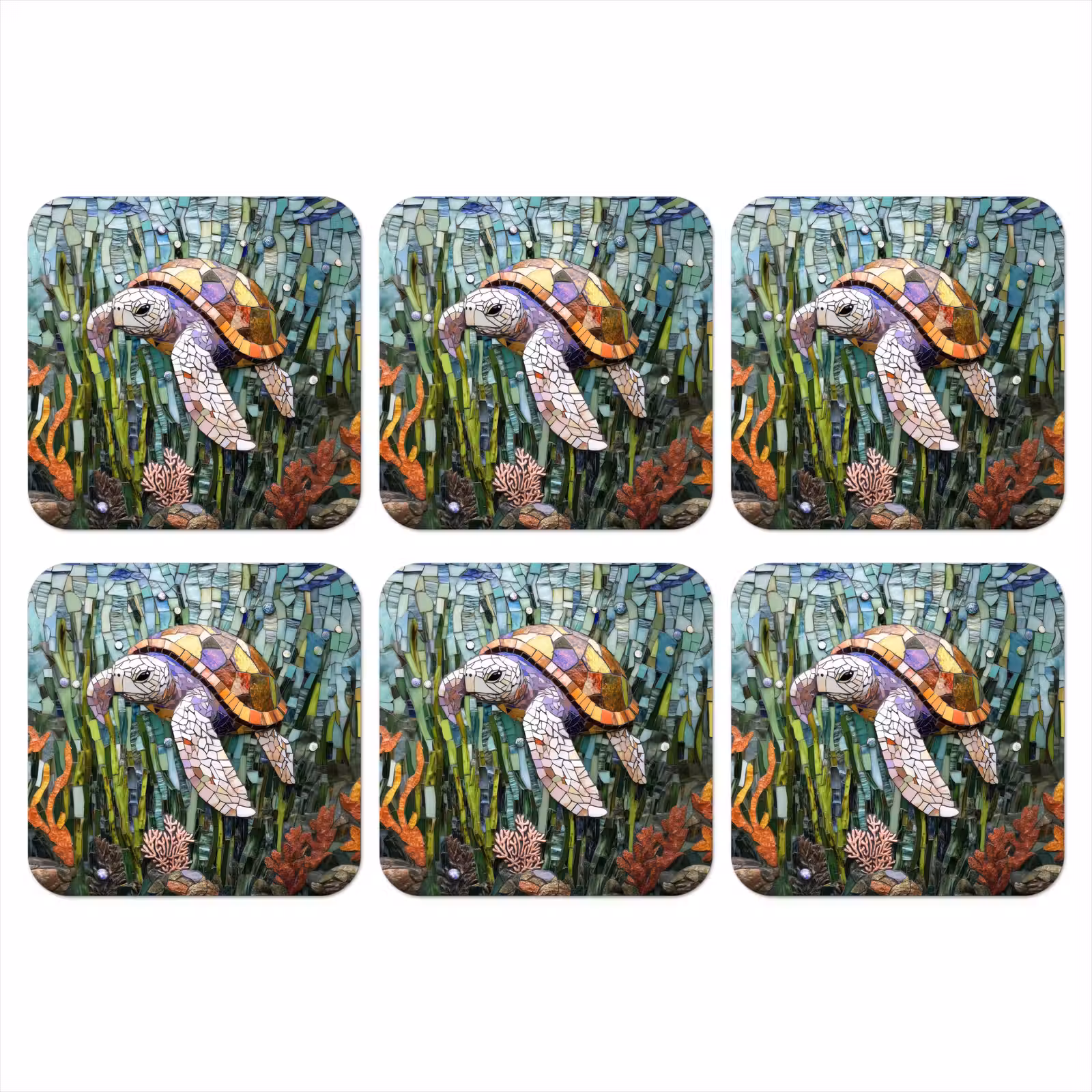 Onderzetter - Schildpad - Zeewier - Mozaïek — 1