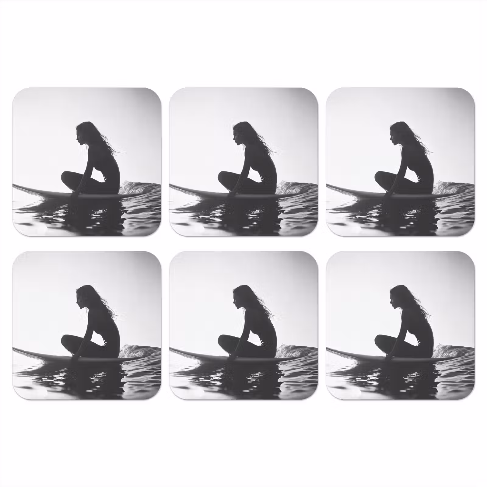 Onderzetter - Silhouet - Vrouw - Surfplank - Water — 1