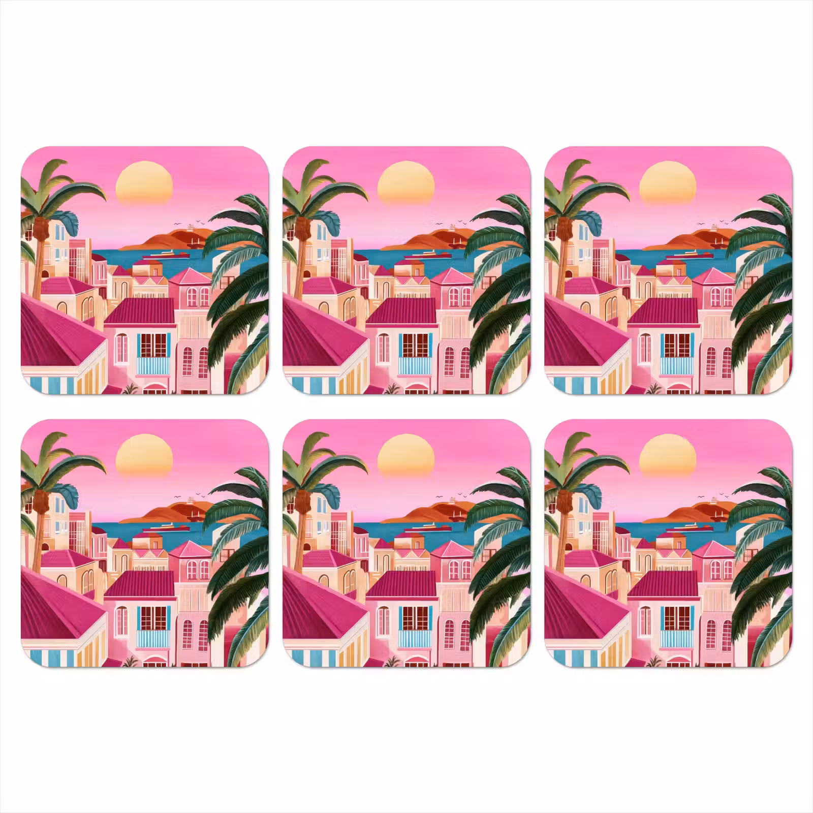 Onderzetter - Stad - Roze - Palmbomen — 1