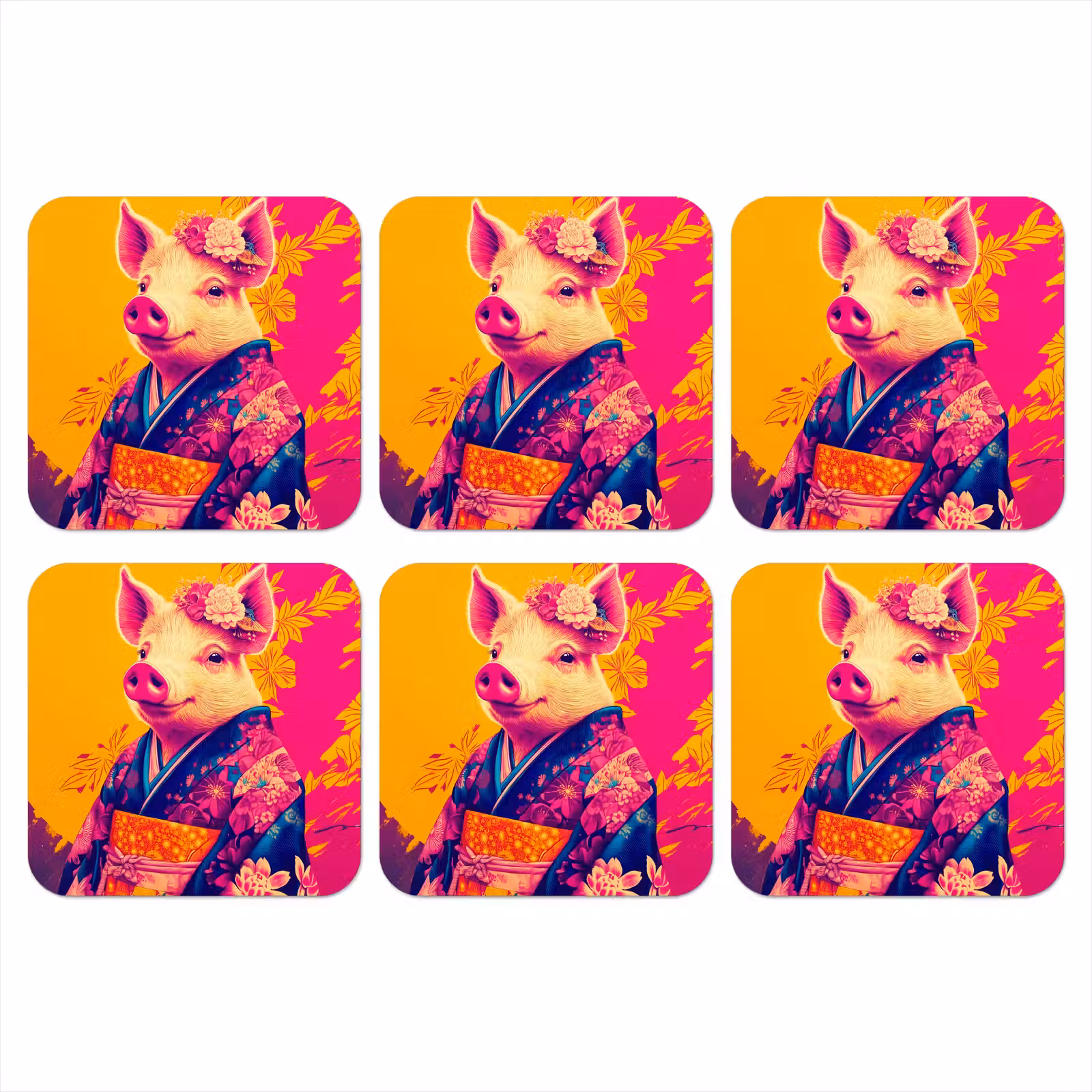 Onderzetter - Varken - Bloemkroon - Kimono - Abstract — 1