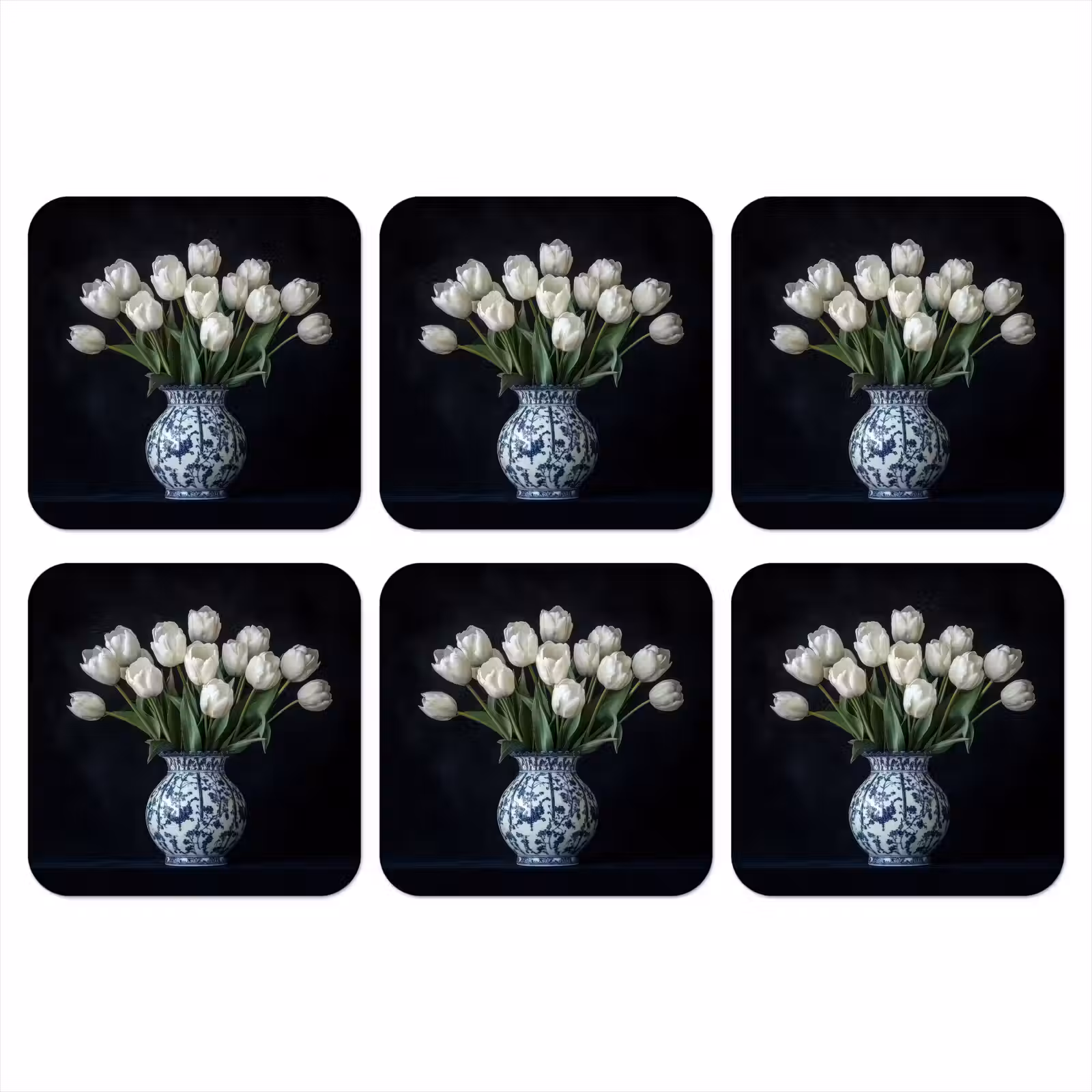 Onderzetter - Wit - Bloemen - Tulpen - Vaas — 1