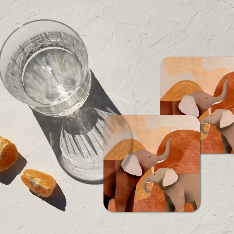 Onderzetter - Olifanten - Oranje - Abstract — 3