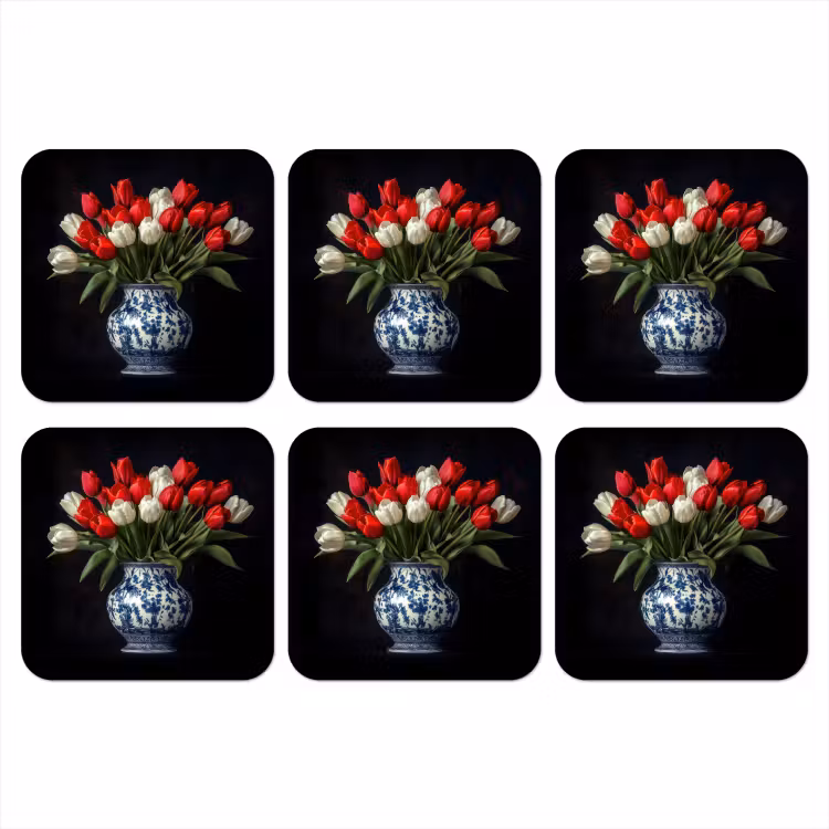 Onderzetter - Rode - Bloemen - Tulpen - Vaas — 1