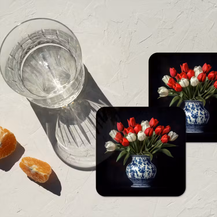 Onderzetter - Rode - Bloemen - Tulpen - Vaas — 3