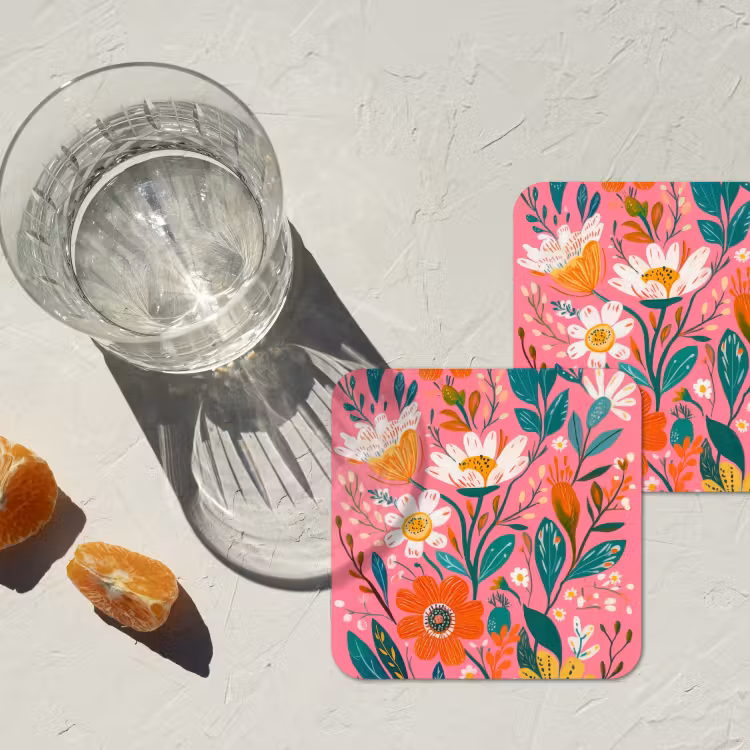 Onderzetter - Roze - Bloemen - Wit - Oranje — 3