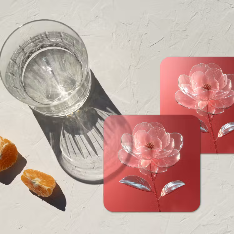 Onderzetter - Sierlijk - Bloem - Roze - Glazen — 3